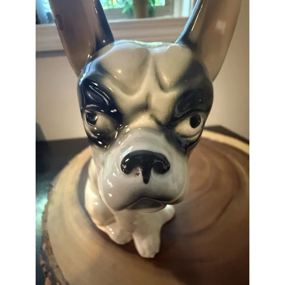 Vintage French Bulldog Statue Black & White 7 1/2” Tall